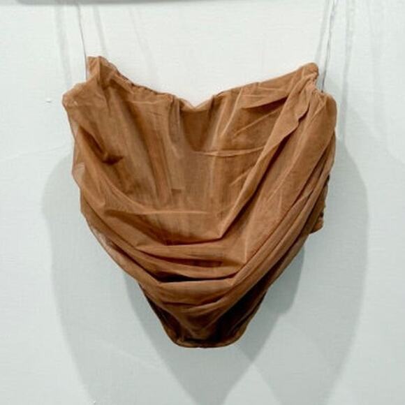 superdown Savannah Strapless Ruched Mesh Cropped Corset Top Nude Women's Size M - Picture 2 of 5